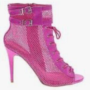 HOT PINK SEXY MESH HEELS SZ 10‎ |B1P29